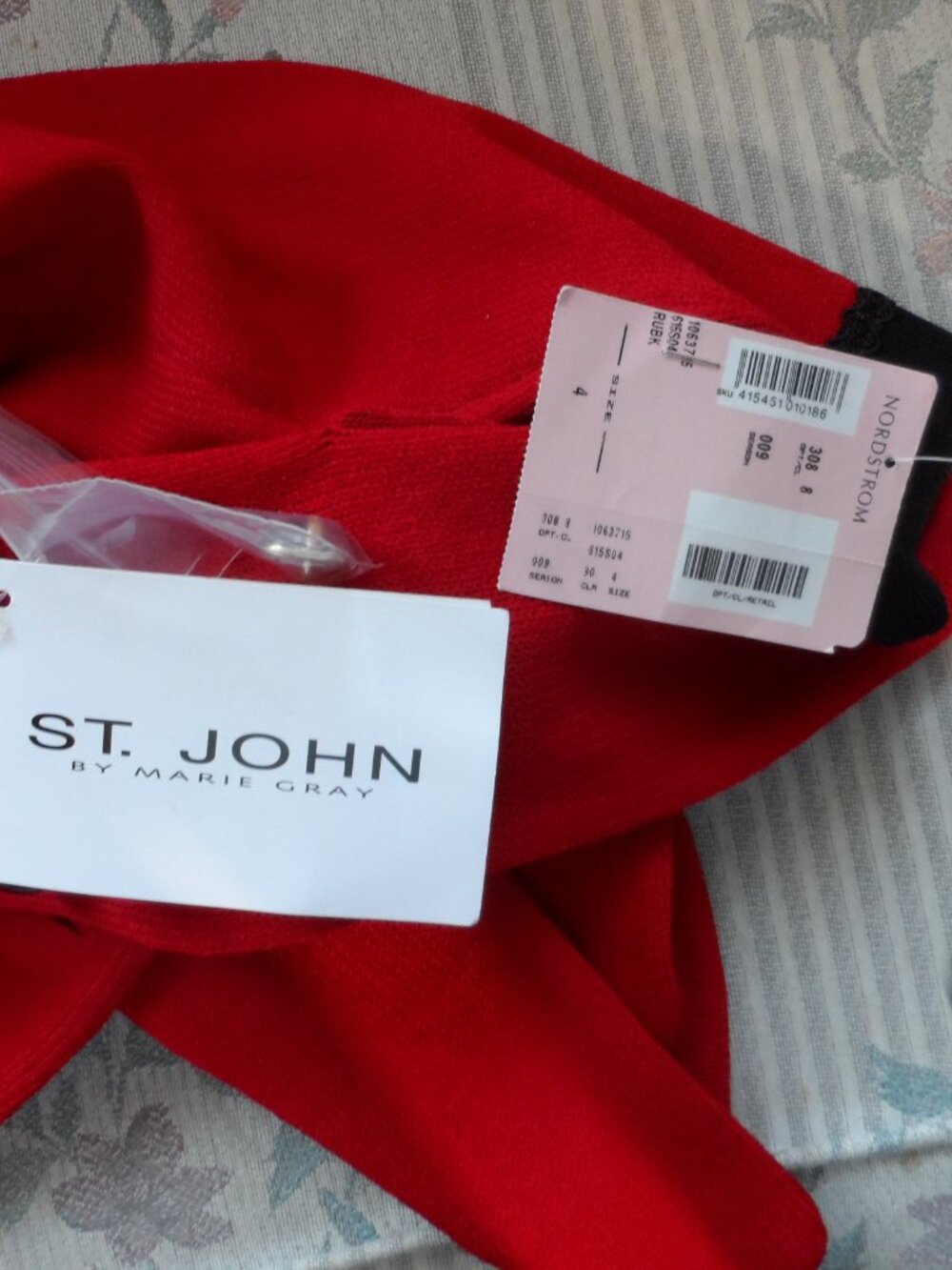 New St. John Collection Red Santana Knit Skirt Suit Black Trim Sizes 4/6 - Picture 16 of 16